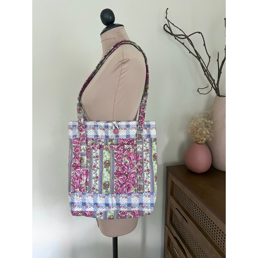 Vintage 90s‎ Handmade Quilted Floral Tote